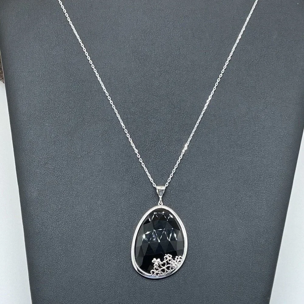 Necklace Sterling Silver .925 Black Onyx Pendant 28" Handcrafted In Ireland JMH - Picture 2 of 6